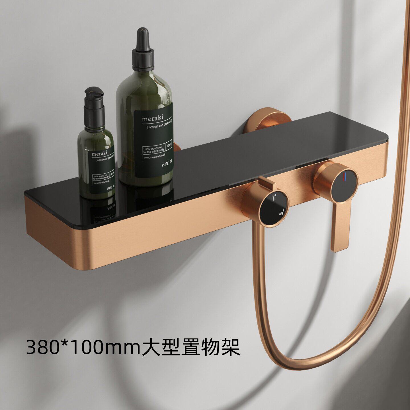 卫生间简约无顶喷分体式花洒全铜平板置物明装冷热水简易淋浴套装