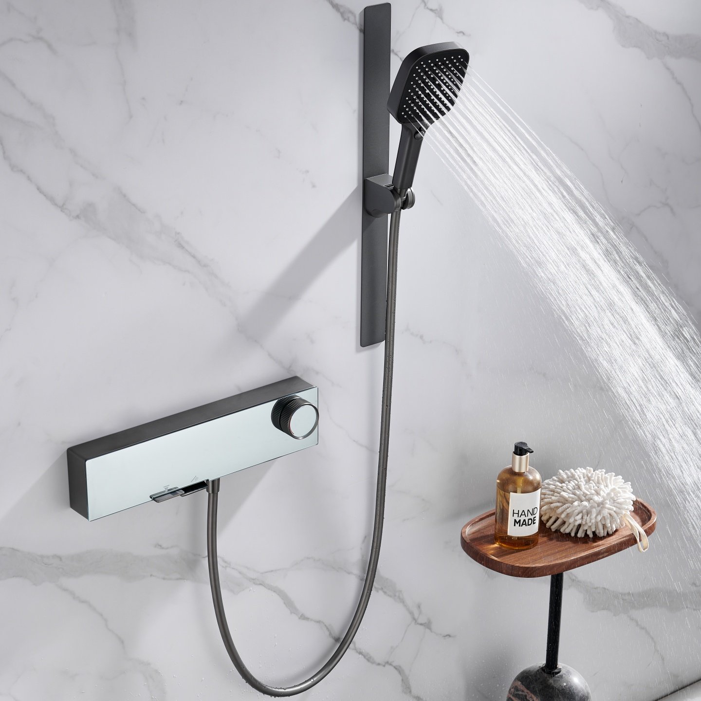 无顶喷淋浴花洒套装卫生间全铜冷热水按键分体式简易墙出浴缸龙头