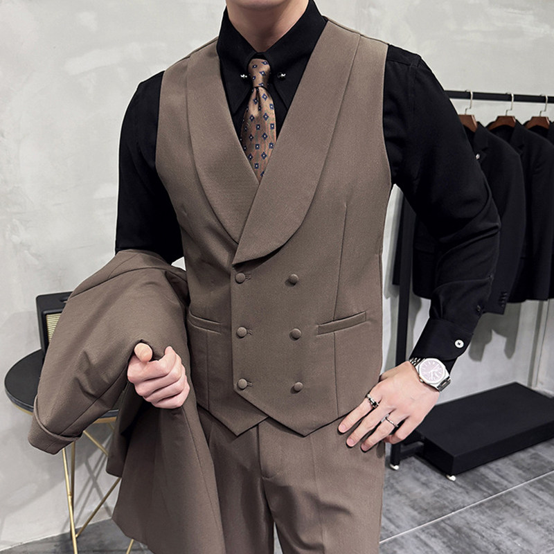 辉先生男士双排扣修身西服背心常规时尚休闲免烫商务职业正装马甲
