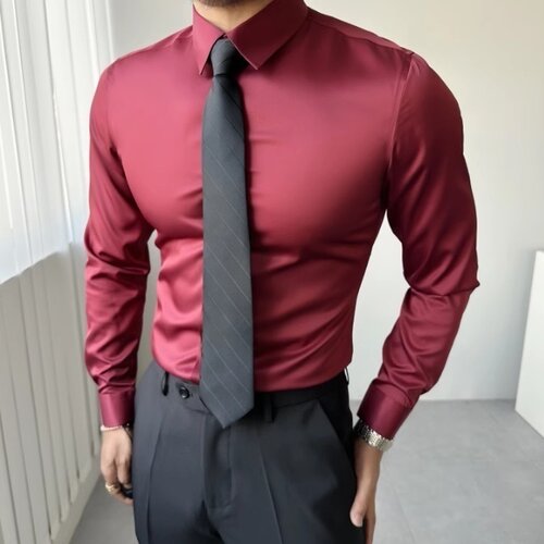 辉先生秋冬季季男士丝滑长袖衬衫纯色休闲修身免烫商务正装衬衣潮