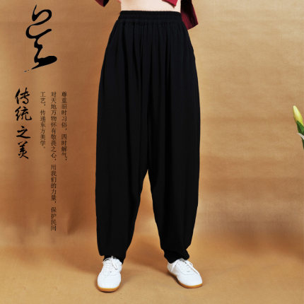 大码棉麻春夏太极裤男女功夫裤原创哈伦裤宽松灯笼裤武术裤练功裤