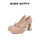 浅口杏色方头单鞋 KISSKITTY厚底增高玛丽珍鞋 女小个子珍珠高跟鞋