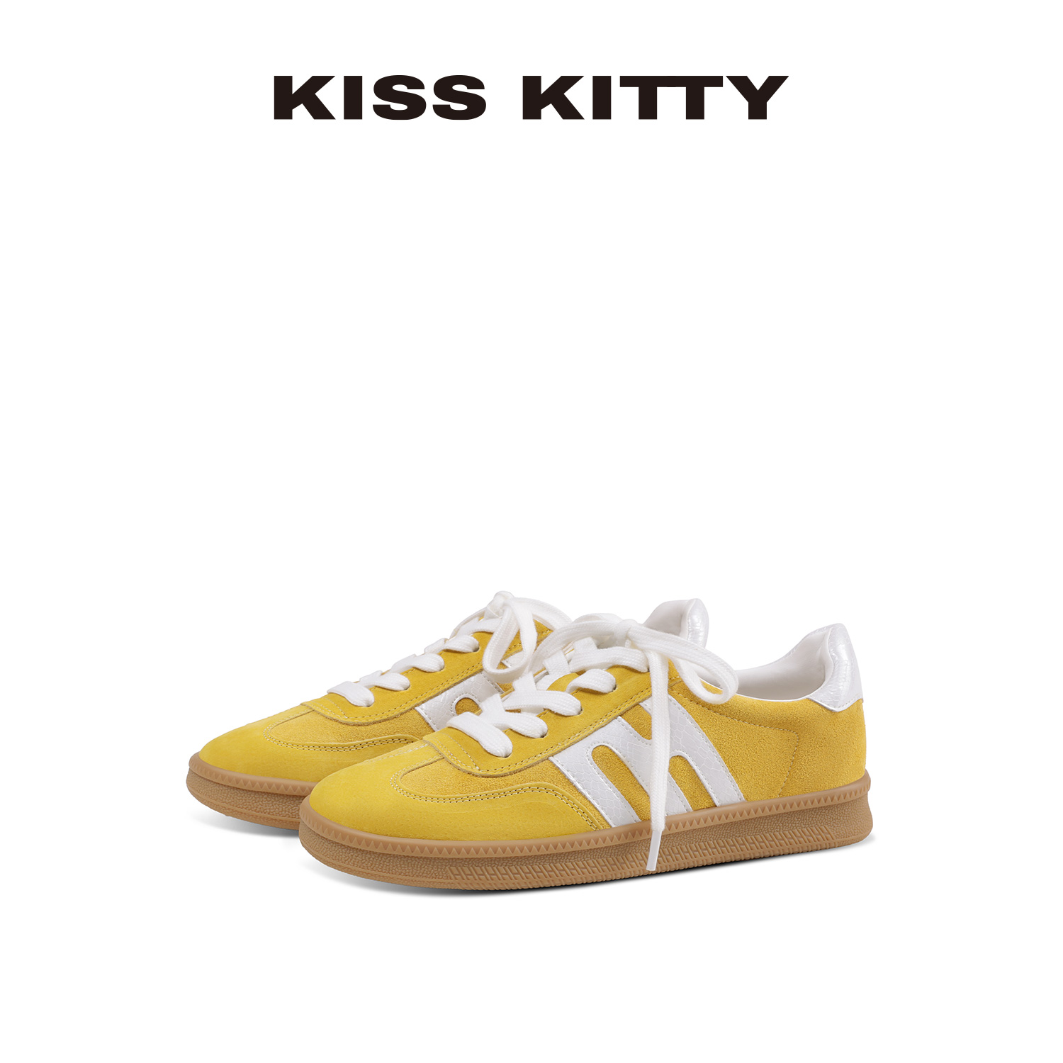 KISSKITTY德训鞋女款2025新款经典黄色复古超火巨好看运动休闲鞋