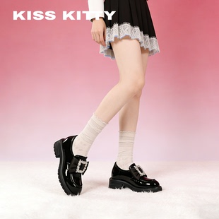 珍珠方扣单鞋 KISSKITTY厚底乐福鞋 增高一脚蹬小皮鞋 新款 女26春季