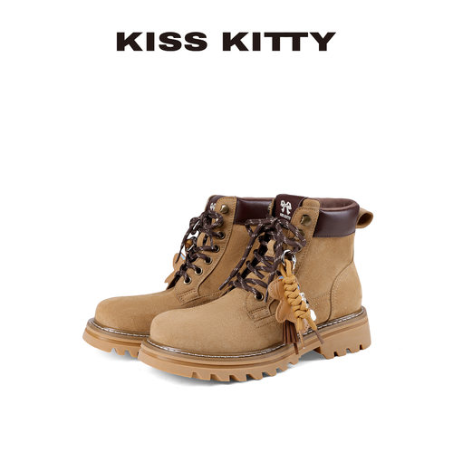 KISSKITTY马丁靴女英伦风靴子秋季2025新款短靴登山靴平底大黄靴