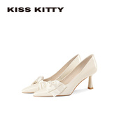 女2026新款 春季 蝴蝶结牛皮单鞋 KISSKITTY尖头高跟鞋 不累脚女鞋