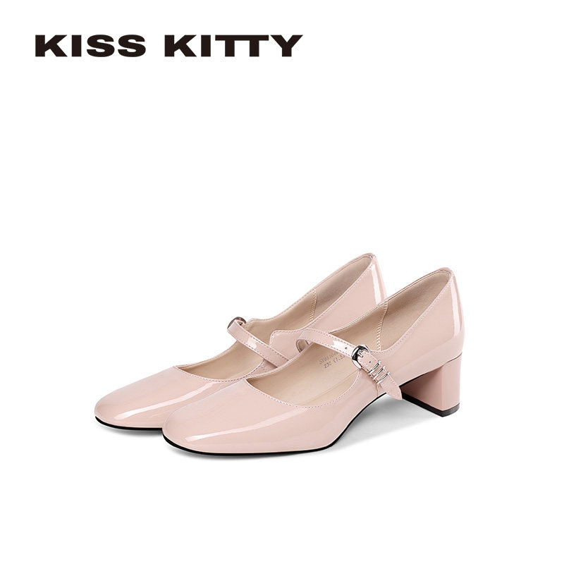 KISSKITTY一字带粗跟玛丽珍鞋26新款显瘦方头单鞋通勤百搭不累脚,女鞋,玛丽珍鞋,淘宝优惠券,粉丝福利购,淘宝优惠卷