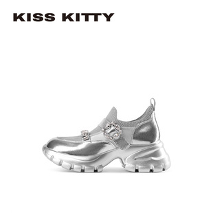 KISSKITTY2026新款厚底老爹鞋女士网面小个子增高透气运动休闲鞋