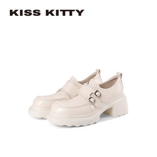 KISSKITTY厚底乐福鞋女2026春季新款女鞋百搭粗跟英伦风小皮鞋女