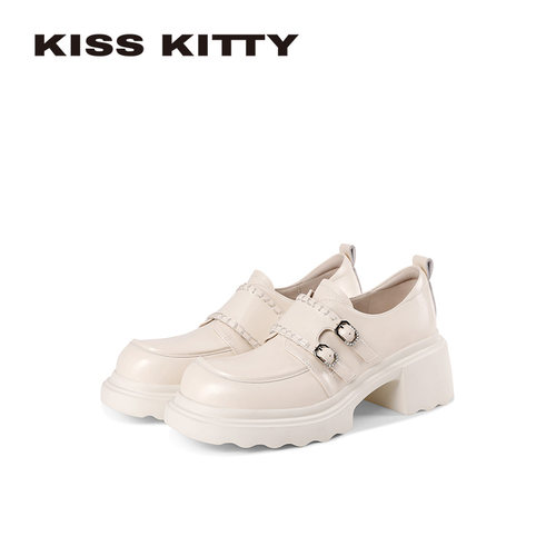 KISSKITTY厚底乐福鞋女2026春季新款女鞋百搭粗跟英伦风小皮鞋女