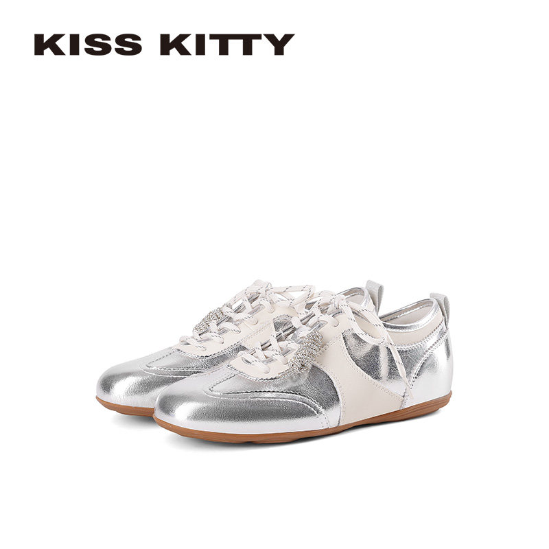 KISSKITTY女鞋芭蕾德训鞋2026春季新款单鞋银色平底运动阿甘鞋子,女鞋,德训鞋,淘宝优惠券,粉丝福利购,淘宝优惠卷
