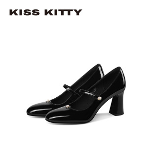 不累脚单鞋 KISSKITTY法式 7cm漆皮优雅高跟鞋 2026年新款 玛丽珍鞋