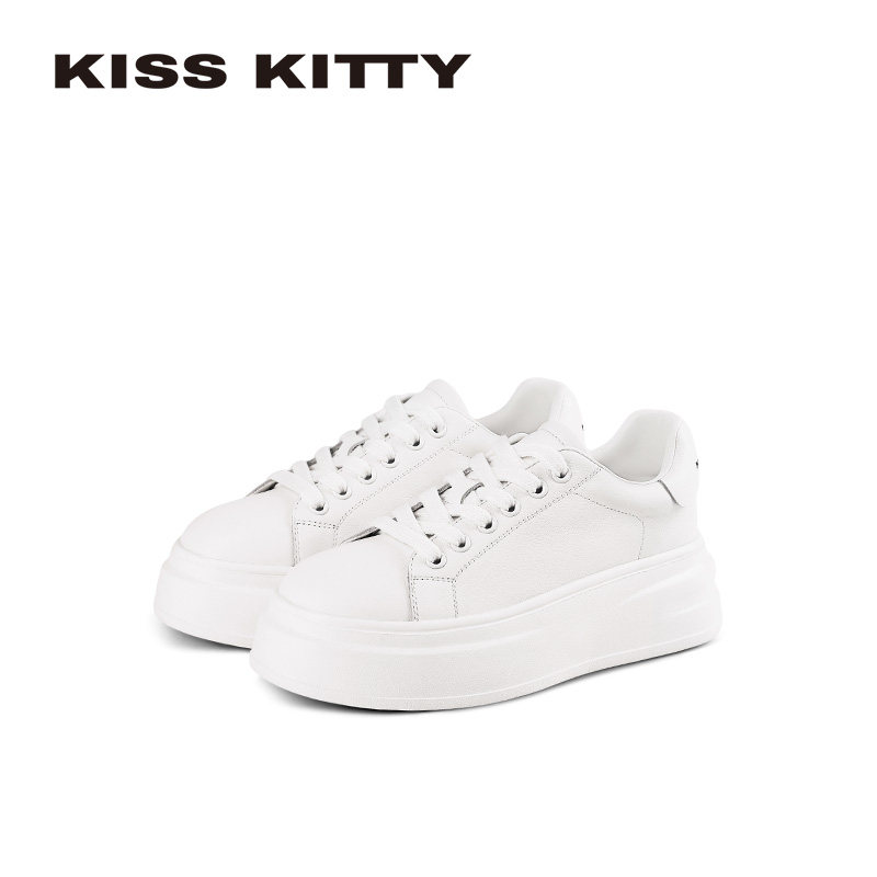 KISSKITTY真皮厚底小白鞋女款图片