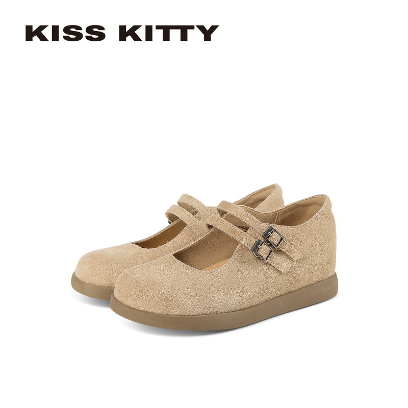 KISSKITTY牛皮复古玛丽珍鞋女26新款平底超火勃肯鞋舒适通勤单鞋