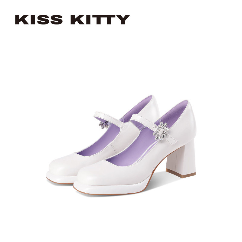 KISSKITTY方头玛丽珍鞋女2026春季新款牛皮高跟鞋气质高级不累脚,女鞋,玛丽珍鞋,淘宝优惠券,粉丝福利购,淘宝优惠卷