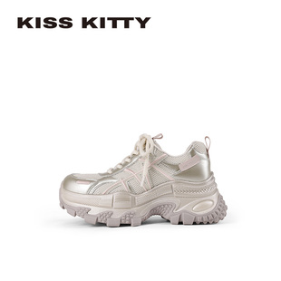 KISSKITTY2026春季新款厚底老爹鞋女透气增高运动休闲鞋羊皮垫