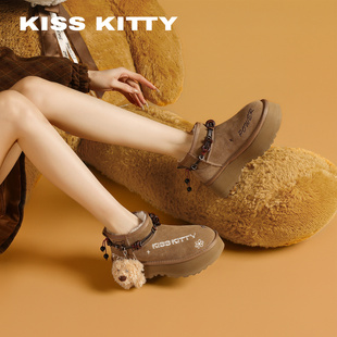 KISSKITTY萌宠系列2025秋冬新款 厚底外穿雪地靴子加绒保暖毛毛鞋