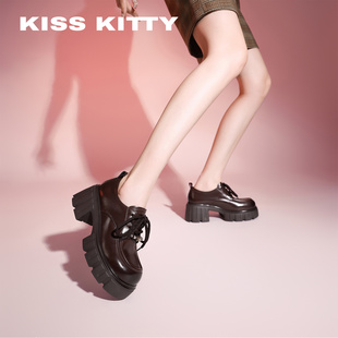 KISSKITTY厚底乐福鞋女新款棕色百搭小皮鞋英伦风软底不累脚女鞋
