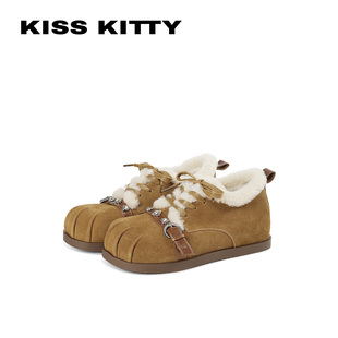 KISSKITTY美拉德勃肯鞋鞋子女2026新款爆款皮带扣保暖平底毛毛鞋