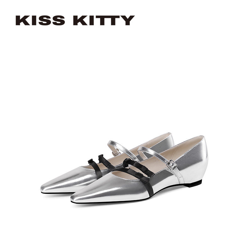 KISSKITTY玛丽珍女鞋26年新款法式银色尖头芭蕾舞平底浅口单鞋,女鞋,玛丽珍鞋,淘宝优惠券,粉丝福利购,淘宝优惠卷
