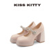 KISSKITTY粉色高跟鞋 不累脚 小个子玛丽珍女鞋 女新款 粗跟增高单鞋