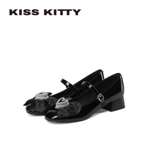 KISSKITTY玛丽珍女2026年新款 千禧风蝴蝶结气质优雅浅口低跟单鞋