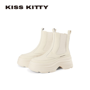 KISSKITTY厚底户外休闲靴2025冬季新款时装靴加绒女靴子增高显瘦