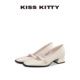 KISSKITTY玛丽珍方头单鞋 不累脚高跟鞋 女新款 粗跟米白色浅口法式