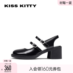 新款 女粗跟凉鞋 后空高跟玛丽珍鞋 KISSKITTY方头单鞋 SA31175