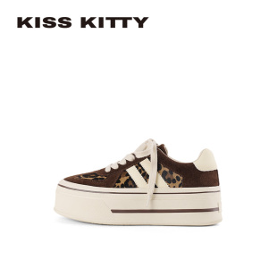 百搭豹纹板鞋 软底羊皮垫帆布鞋 女26春新款 KISSKITTY厚底休闲鞋