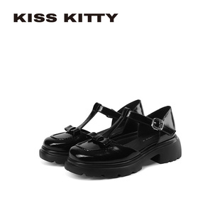 KISSKITTY包头凉鞋女2026新款增高显瘦高跟鞋百搭黑色粗跟单鞋