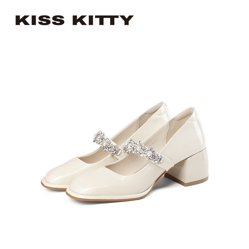 KISSKITTY心动玫瑰 玛丽珍女鞋新款一字带高跟鞋羊皮垫单鞋不累脚,女鞋,玛丽珍鞋,淘宝优惠券,粉丝福利购,淘宝优惠卷