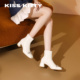 KISSKITTY短靴子2025新款 白色粗跟高跟小个子弹力瘦瘦靴 巨好看