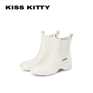 KISSKITTY厚底切尔西靴显瘦时装女靴冬季新款法式增高绒里短靴