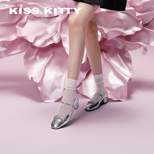不累脚粗跟单鞋 KISSKITTY小麦穗 方头高跟鞋 法式 玛丽珍鞋 26新款
