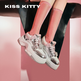 运动休闲鞋 新款 子不累脚 女26年春季 KISSKITTY银色厚底增高老爹鞋