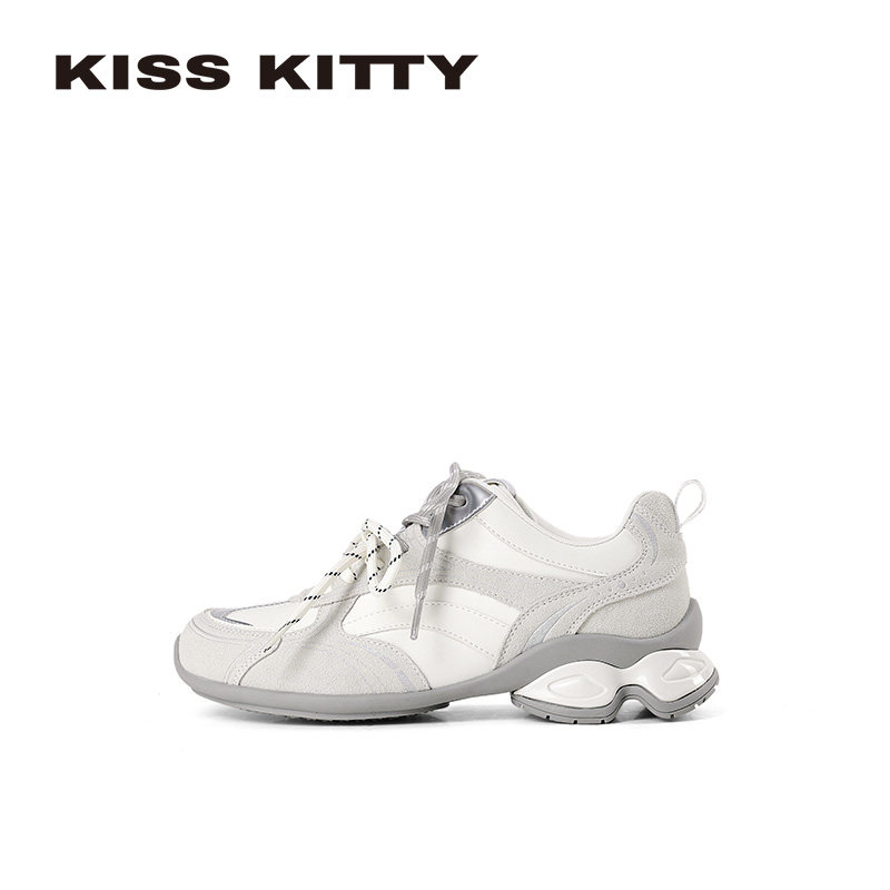 KISSKITTY焦糖芝士 厚底德训鞋女26新款撞色麂皮运动休闲鞋羊皮垫,女鞋,德训鞋,淘宝优惠券,粉丝福利购,淘宝优惠卷