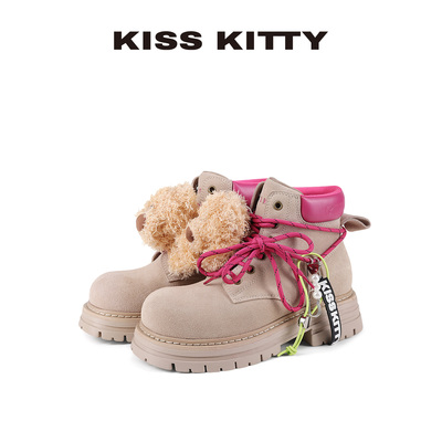 KISSKITTY萌宠系列 户外马丁靴女2025新款英伦风复古圆头工装靴