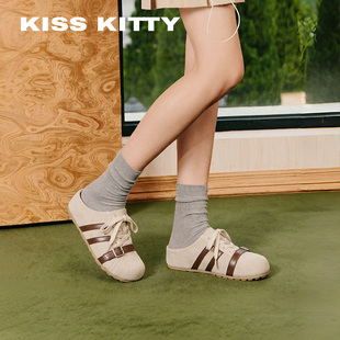 KISSKITTY厚底勃肯鞋女外穿26秋季新款包头德训一脚蹬拖鞋羊皮垫