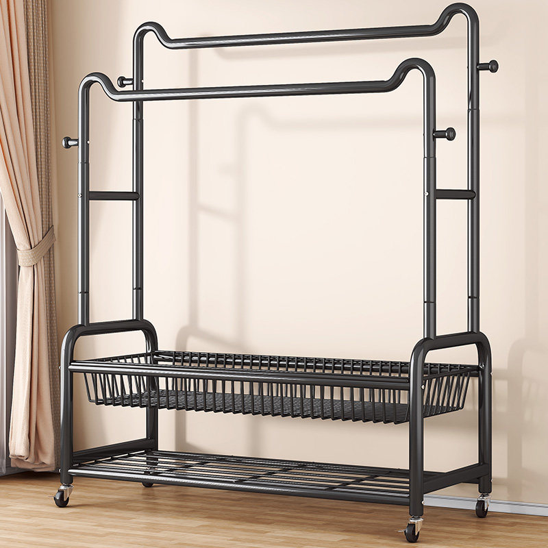 晾衣架落地家用卧室可移动挂衣架杆简易阳台晒衣服架子宿舍衣帽架