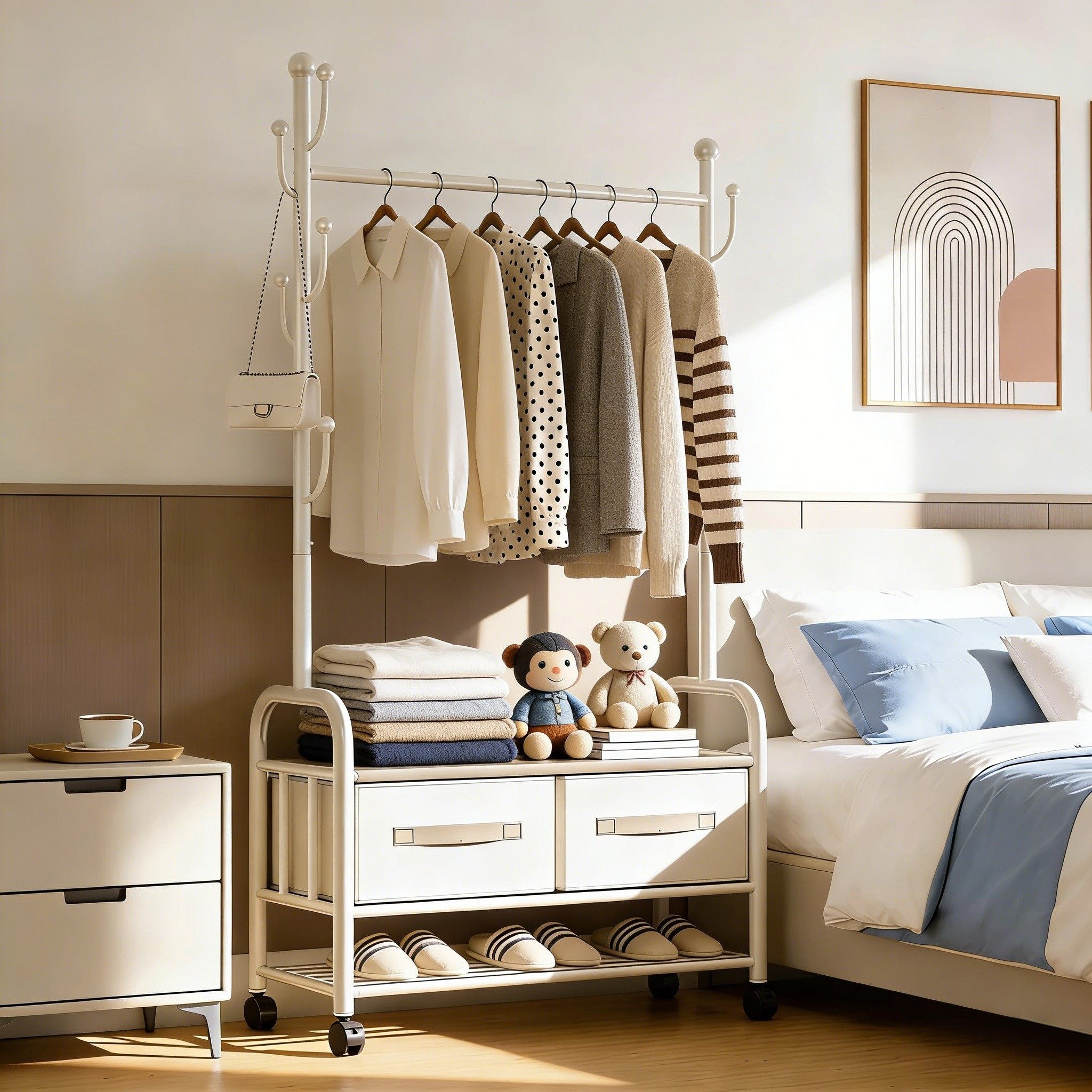 落地衣帽架卧室家用收纳挂衣架子简易衣架可移动晾衣架抽屉置物架,住宅家具,衣帽架,淘宝优惠券,粉丝福利购,淘宝优惠卷