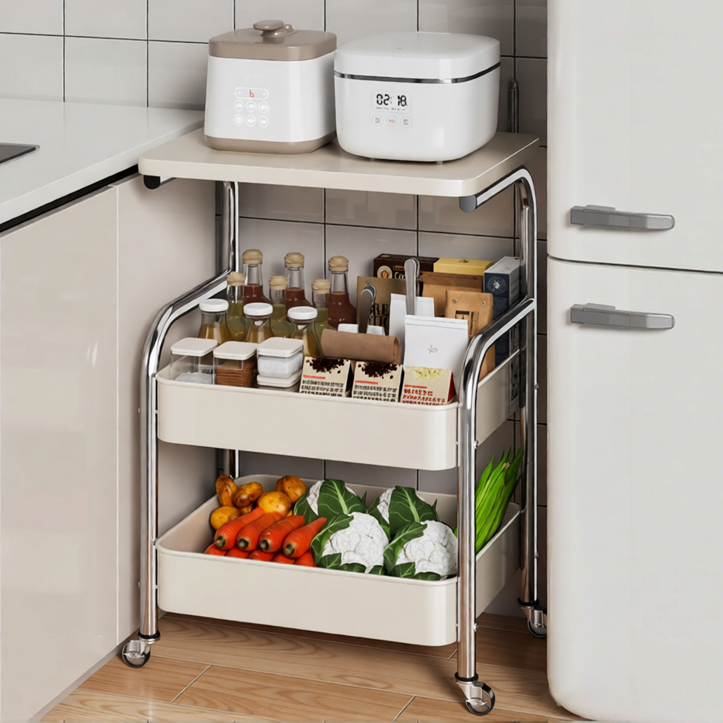 厨房小推车置物架落地家用多功能放果蔬菜调料品多层收纳储物架子