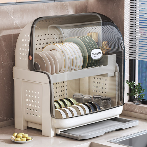 厨房碗架收纳盒双层带盖放餐具