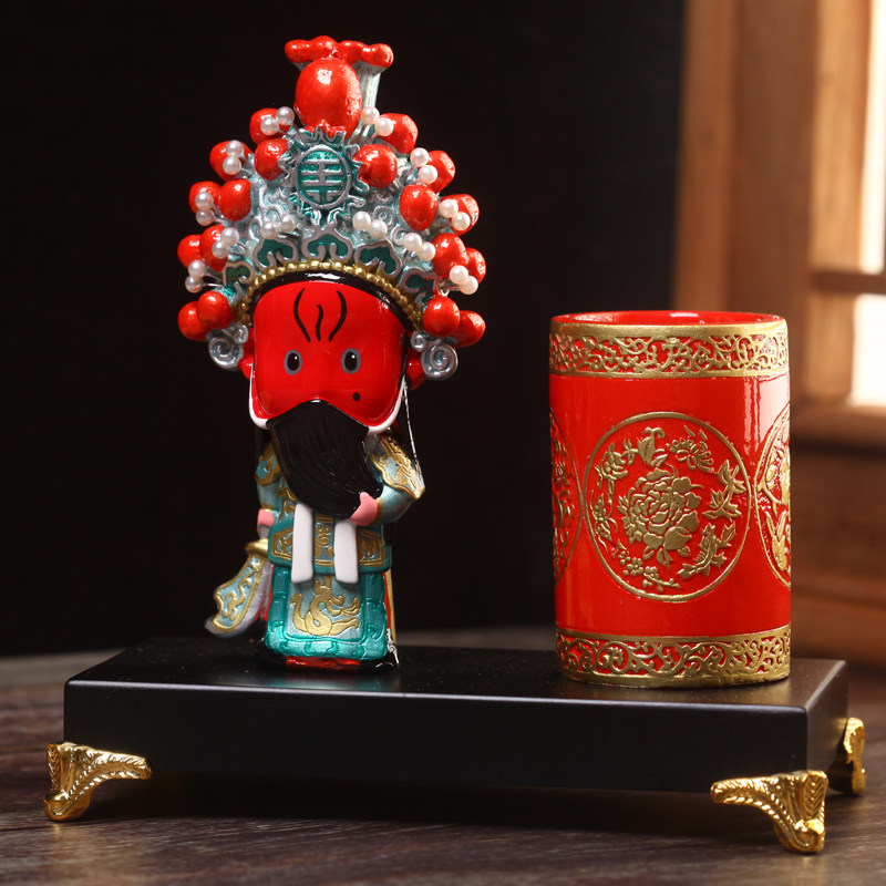 中国风川剧熊猫京剧脸谱人物摆件泥人面塑纪念品特色礼品送老外