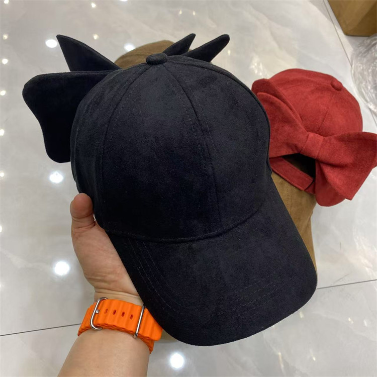 仿鹿皮绒大蝴蝶结宽沿个性深帽碗显瘦女式加厚百搭可调秋冬棒球帽