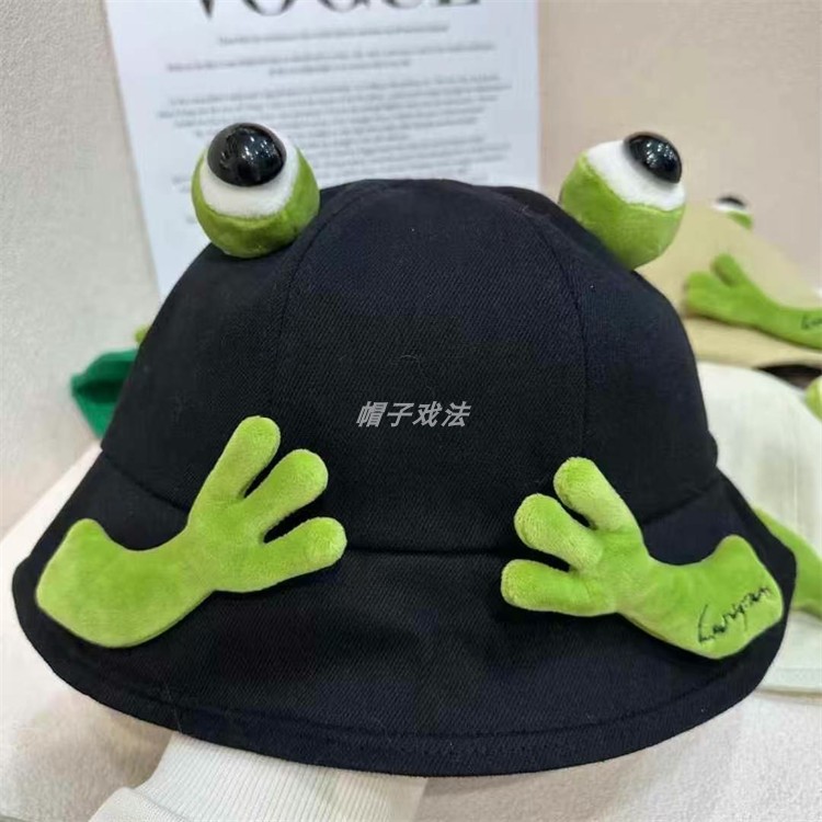 可爱显瘦纯棉遮阳绿色小青蛙造型立体眼睛女式网红春季休闲渔夫帽