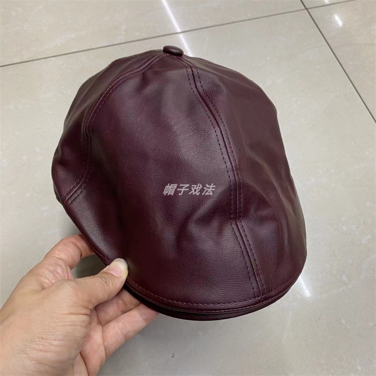 美拉德秋冬帅气水洗皮U街拍卡其女式百搭休闲系扣贝雷画家前进帽