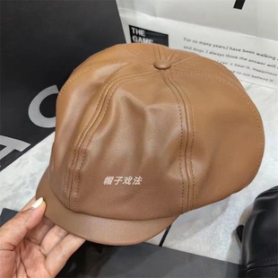 仿皮两种戴法百搭男女式复古痞帅圆顶秋季休闲鸭舌贝雷画家报童帽