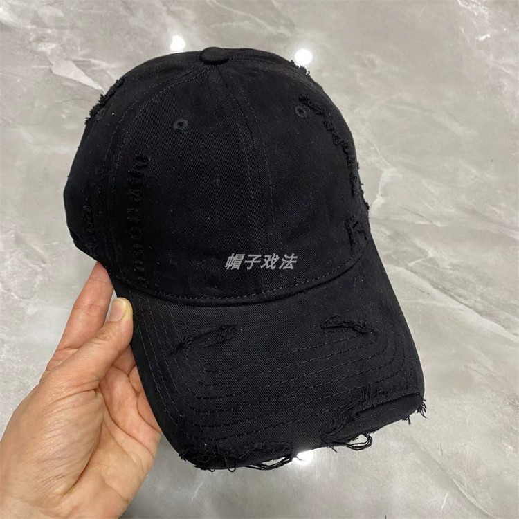 纯棉百搭做旧磨破洞毛边水洗净版痞帅休闲圆顶彩色女式软顶棒球帽