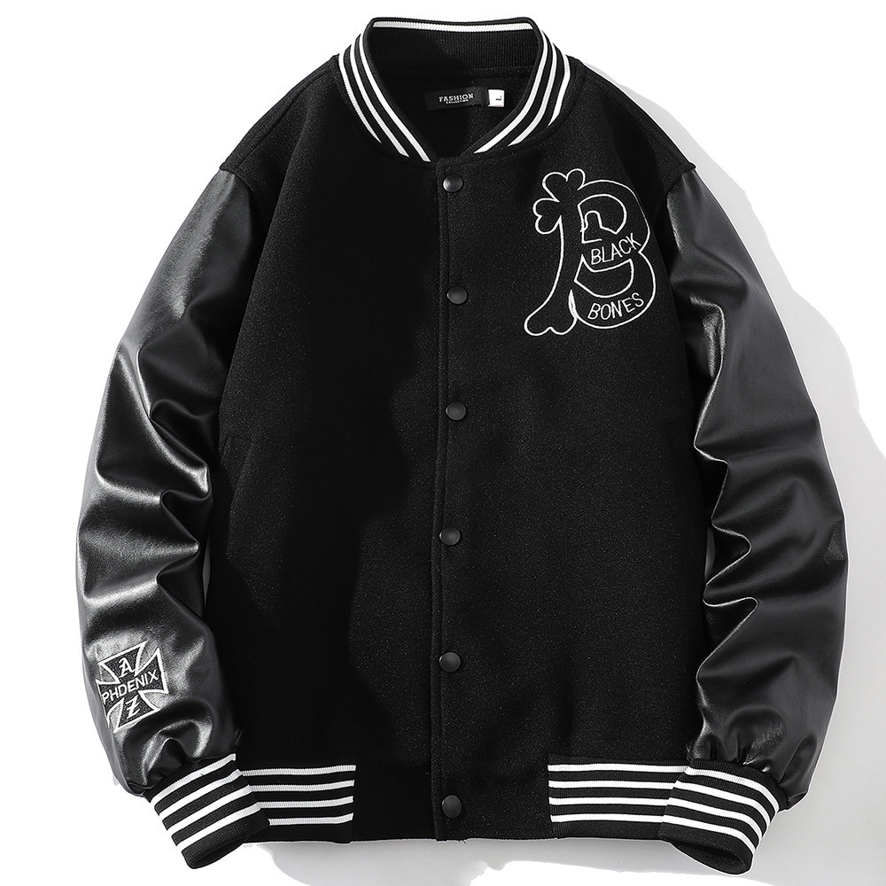 23秋新款毛呢PU拼接棒球服男字母刺绣夹克外套XZ311A-JK112-P85,男装夹克,星座311A